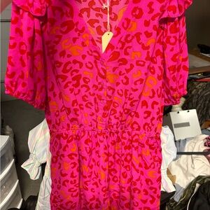 Pink and Orange Leopard Print Dress